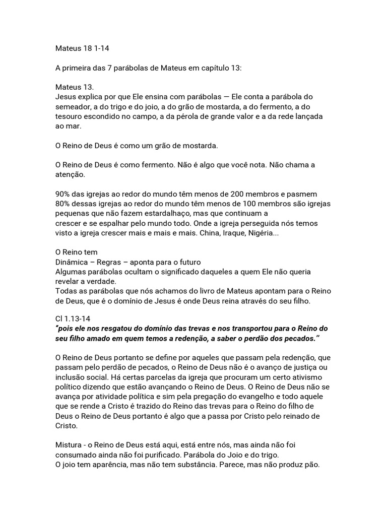 Mt 18 1 14 o maior no reino dos c us pdf o reino de deus jesus