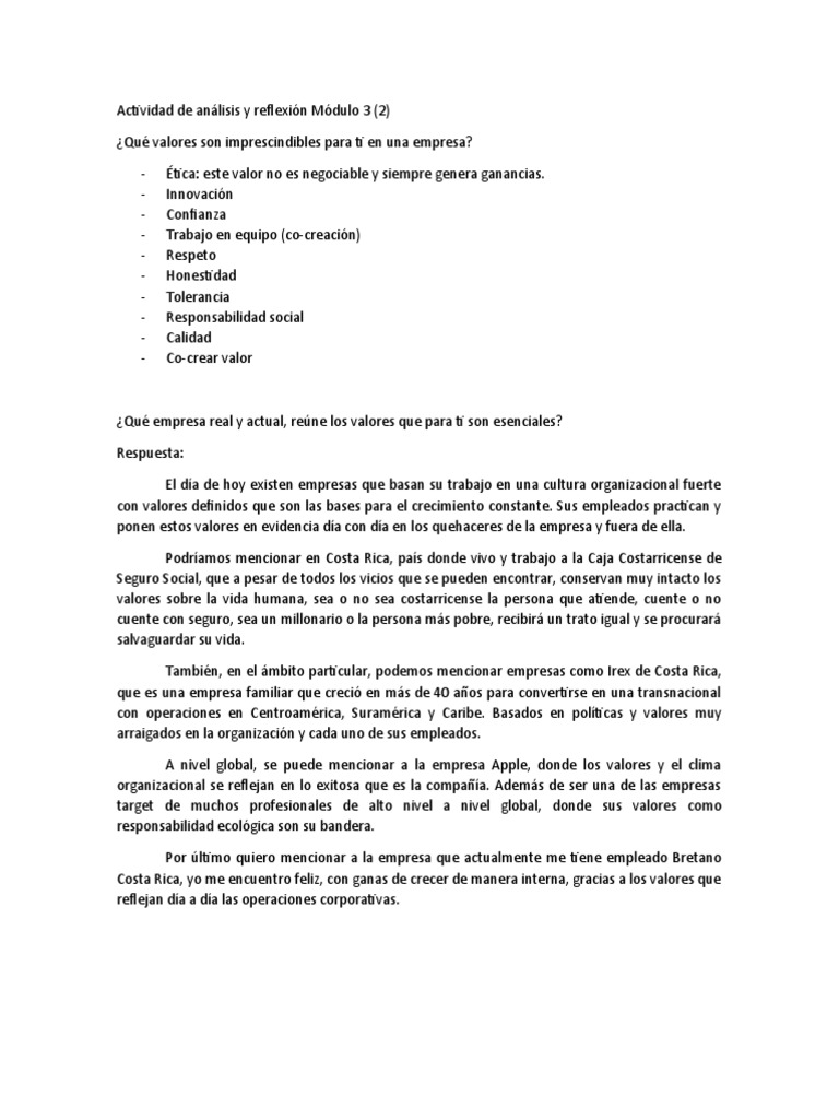 Actividad de Análisis y Reflexión Módulo 3 | PDF