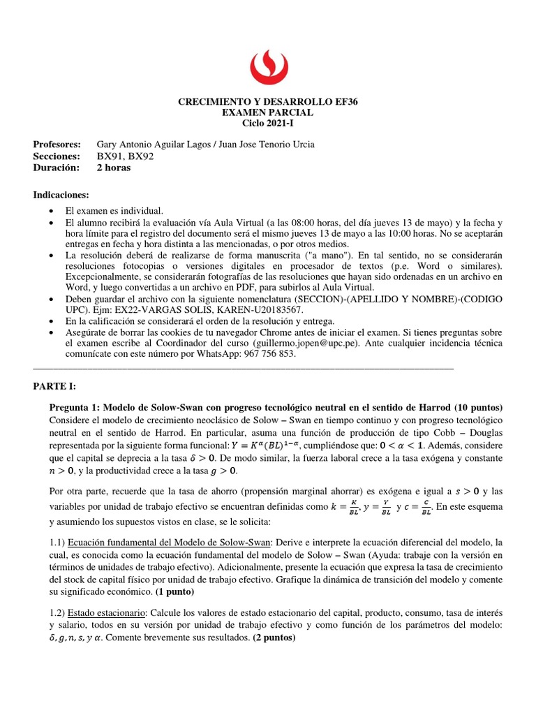 Examen Parcial Crecimiento y Desarrollo EF36 | PDF | Economias ...
