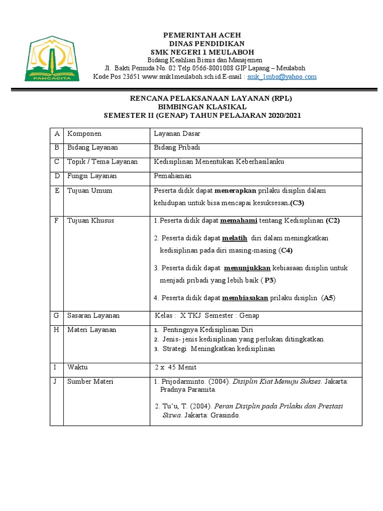 RPL Bimbingan Kedisiplinan Siswa SMK | PDF