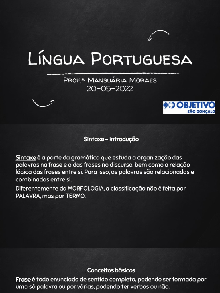 Introdução à Sintaxe da Língua Portuguesa | PDF | Assunto (gramática ...