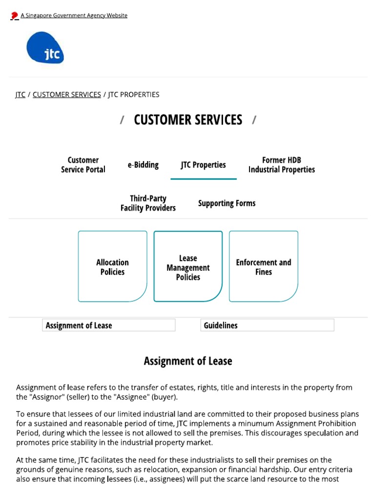 jtc application for assignment of lease