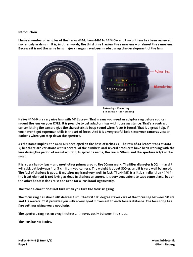 Helios44 6 | PDF | Camera Lens | Aperture
