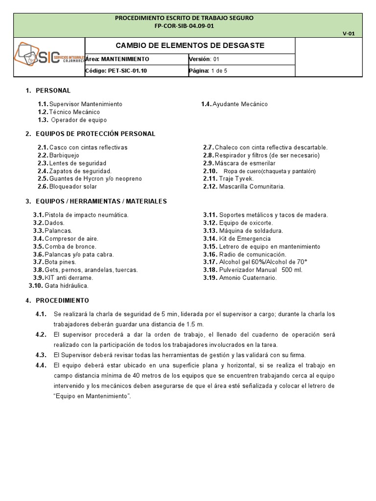 Cambio de Elementos de Desgaste | PDF