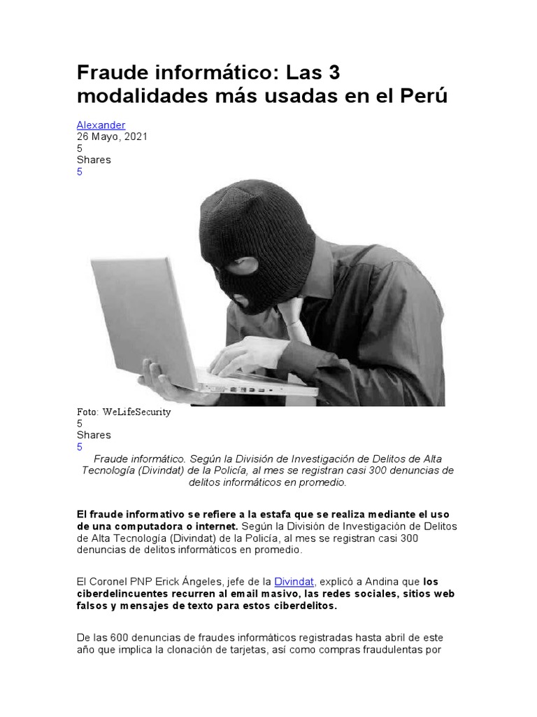 Fraude Informático En El Perú Pdf Cibercrimen Internet