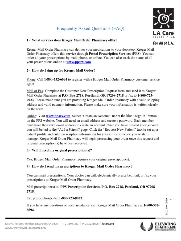 ml2140 Kroger Faqs 201912 PDF Medical Prescription Mail