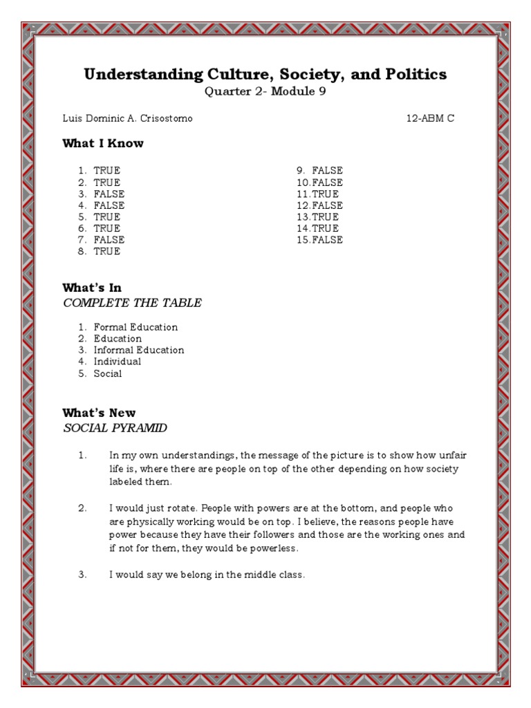 Crisostomo_Luis Dominic_ Form Q2 Module 9 UCSP | PDF | Social ...