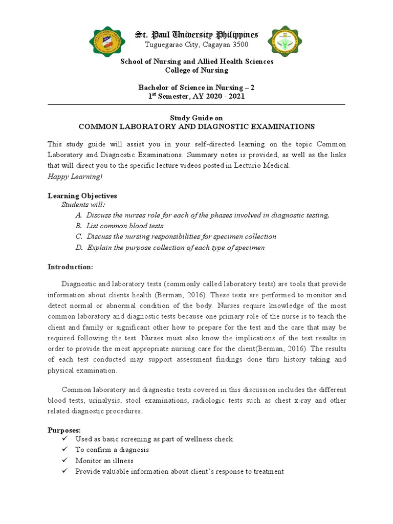 Guide to Common Lab Tests for Nurses | PDF | Human Feces | White Blood Cell