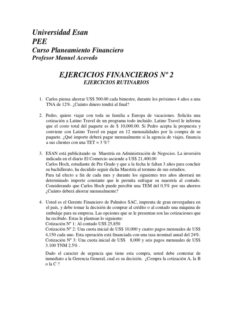 Ejercicios de Planeamiento Financiero | PDF | Crédito | Finanzas y dinero