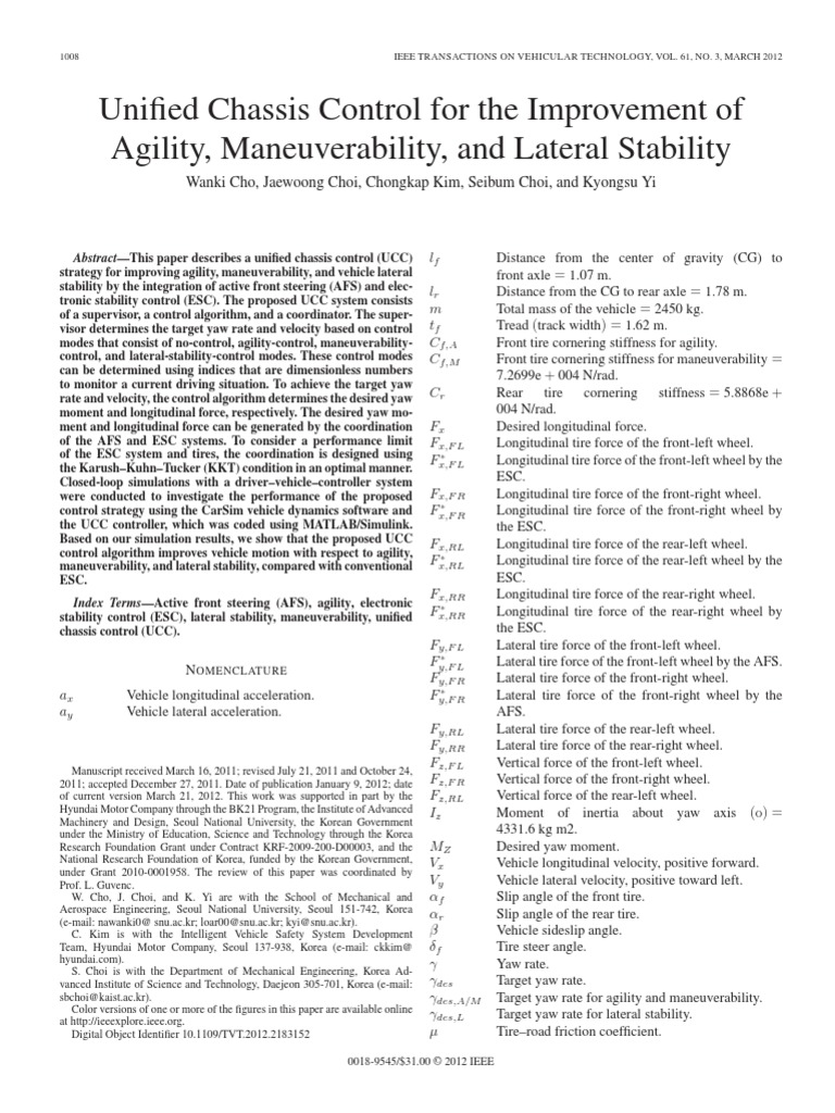 Unified Chassis Control For The Improvement of Agility, Maneuverability