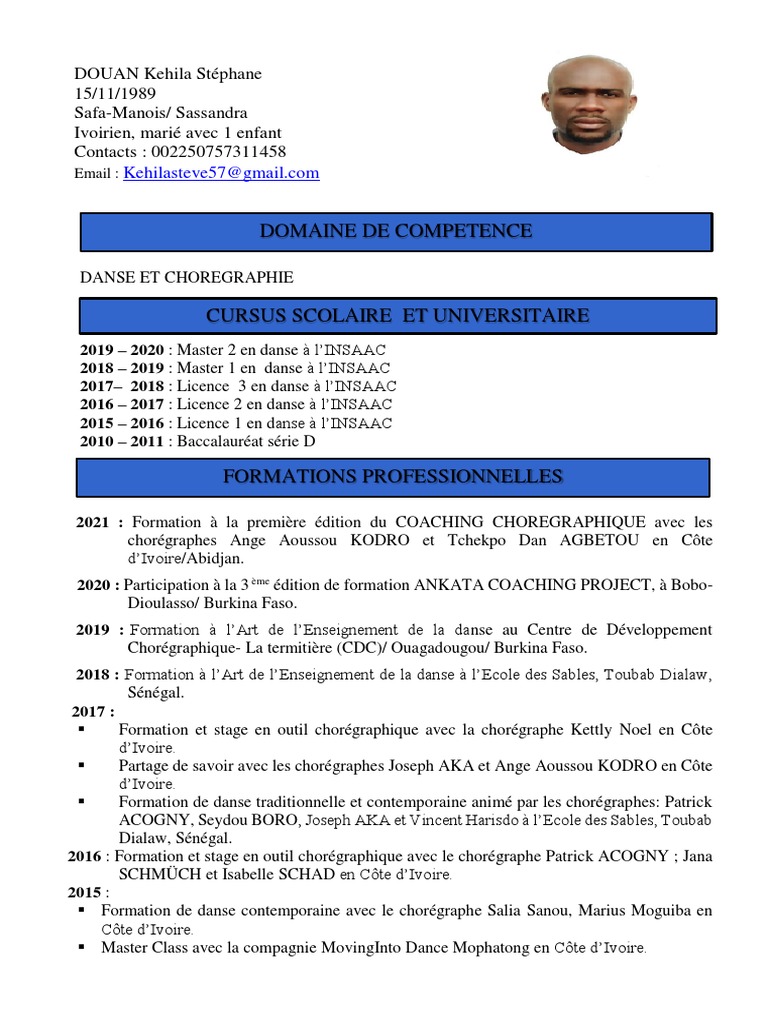 CV Danseur Professionnel | PDF | Côte d'Ivoire
