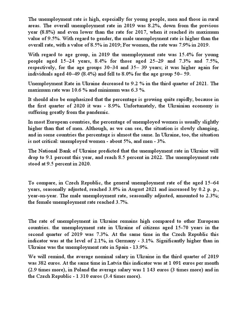 The unemployment rate PDF Unemployment Ukraine