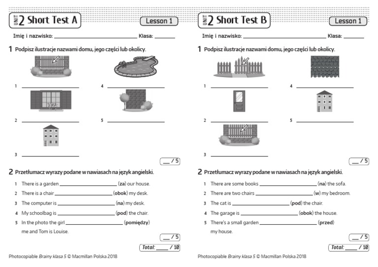 Brainy Klasa 5 ćwiczenia Odpowiedzi Brainy 5 Short Tests Unit 2 Lesson 1 | PDF