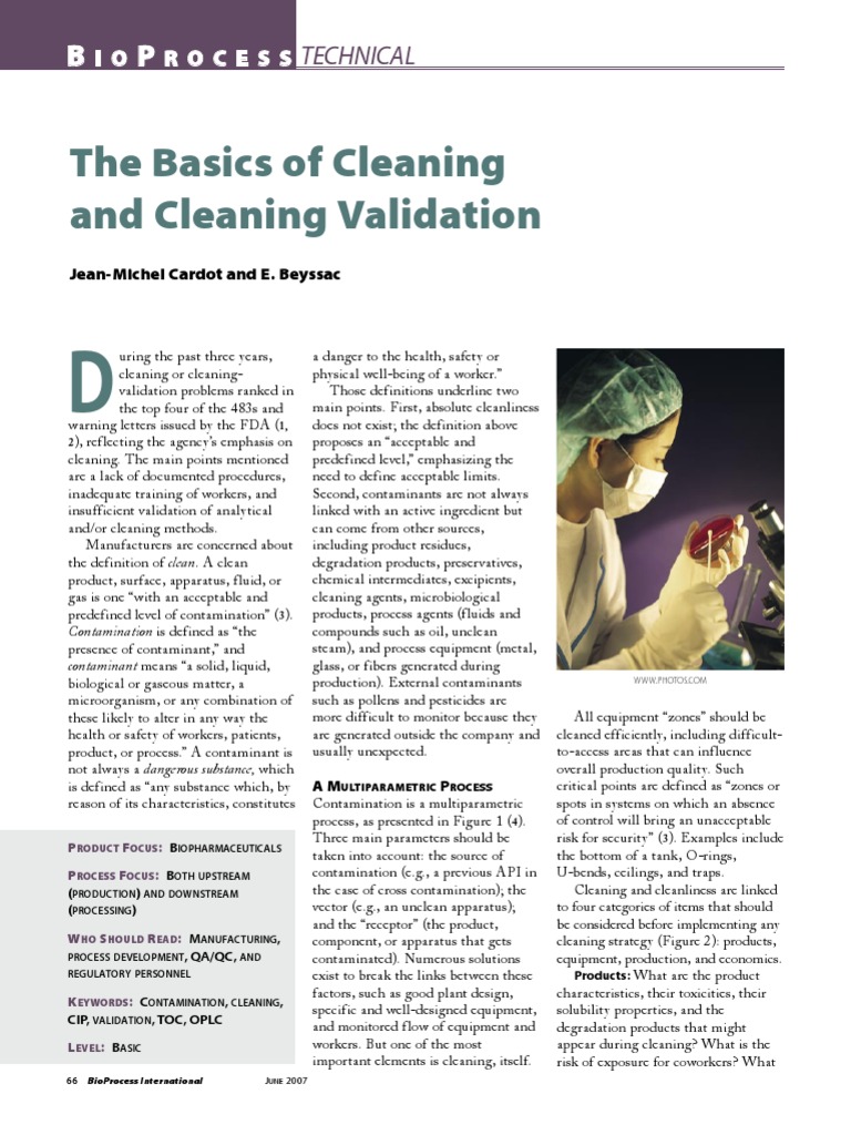Basics of Cleaning & Cleaning Validation PDF Verification And