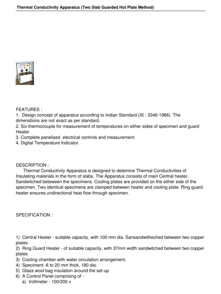 Thermal Conductivity Apparatus Two Slab Guarded Hot Plate Method PDF