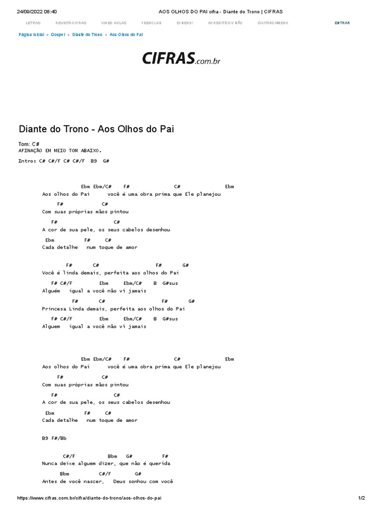 Aos Olhos Do Pai Cifra Diante Do Trono Cifras Pdf