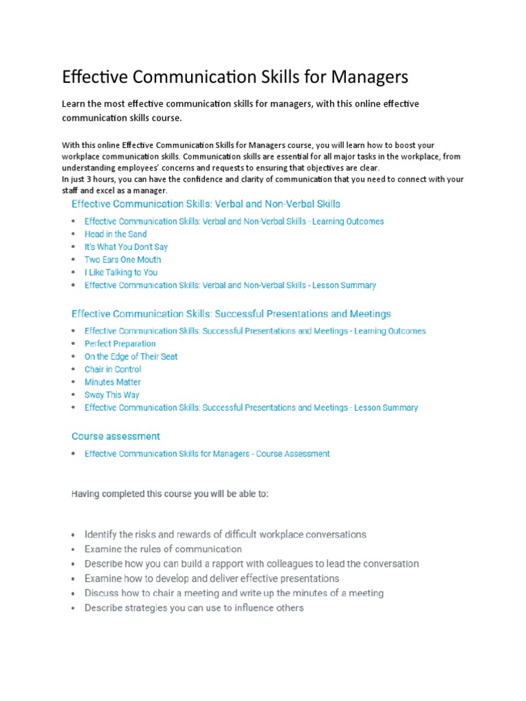 Essential Communication Skills for Managers | PDF | Nonverbal ...