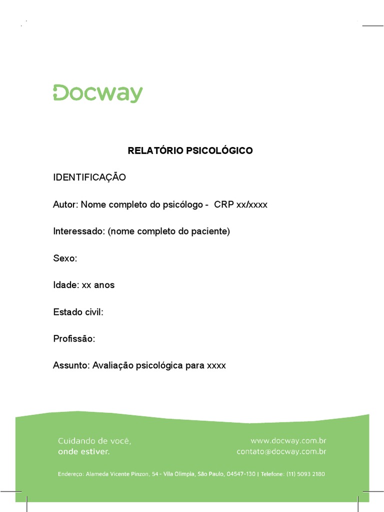 Modelo de laudo relat rio psicol gico pdf psicologia avalia o