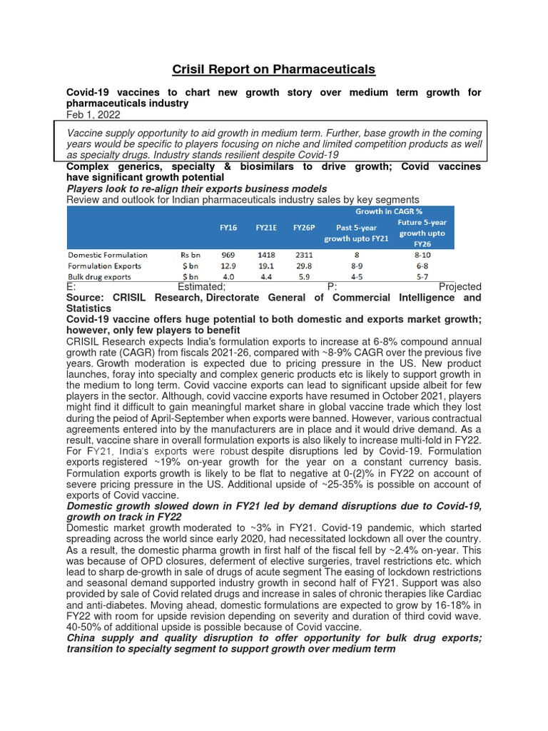 Crisil Report On Pharmaceuticals PDF Generic Drug Food And Drug