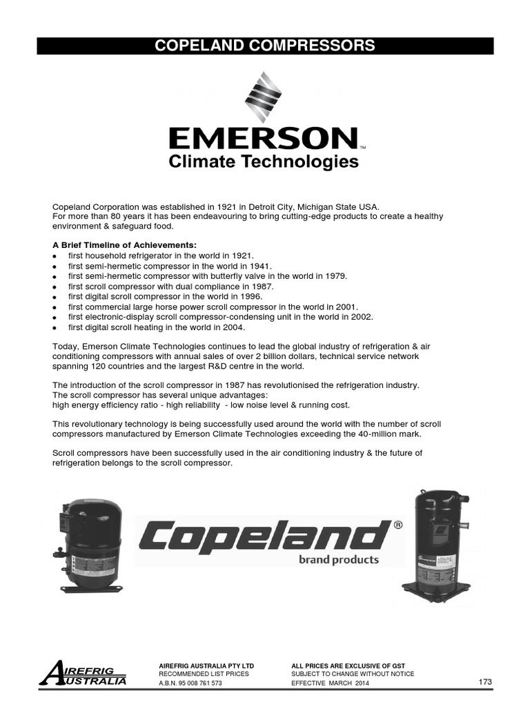 Copeland Compressors A Brief Timeline of Achievements PDF