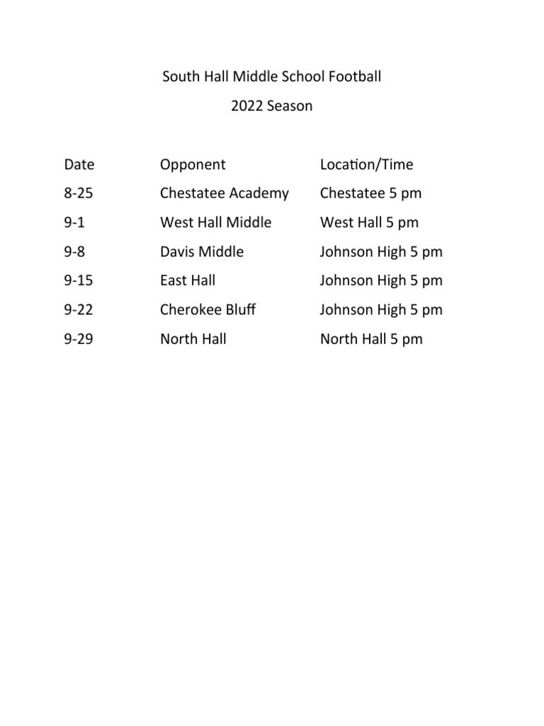 South Hall Middle School Football PDF