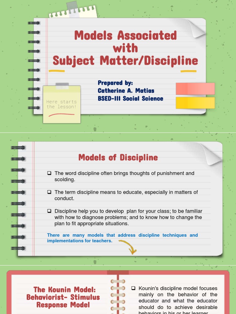 Models Associated With Subject Matter/Discipline: Prepared By ...