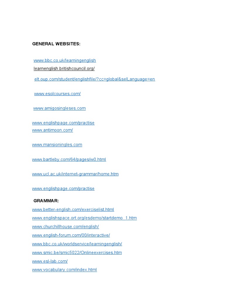 Websites To Practise Your English | PDF