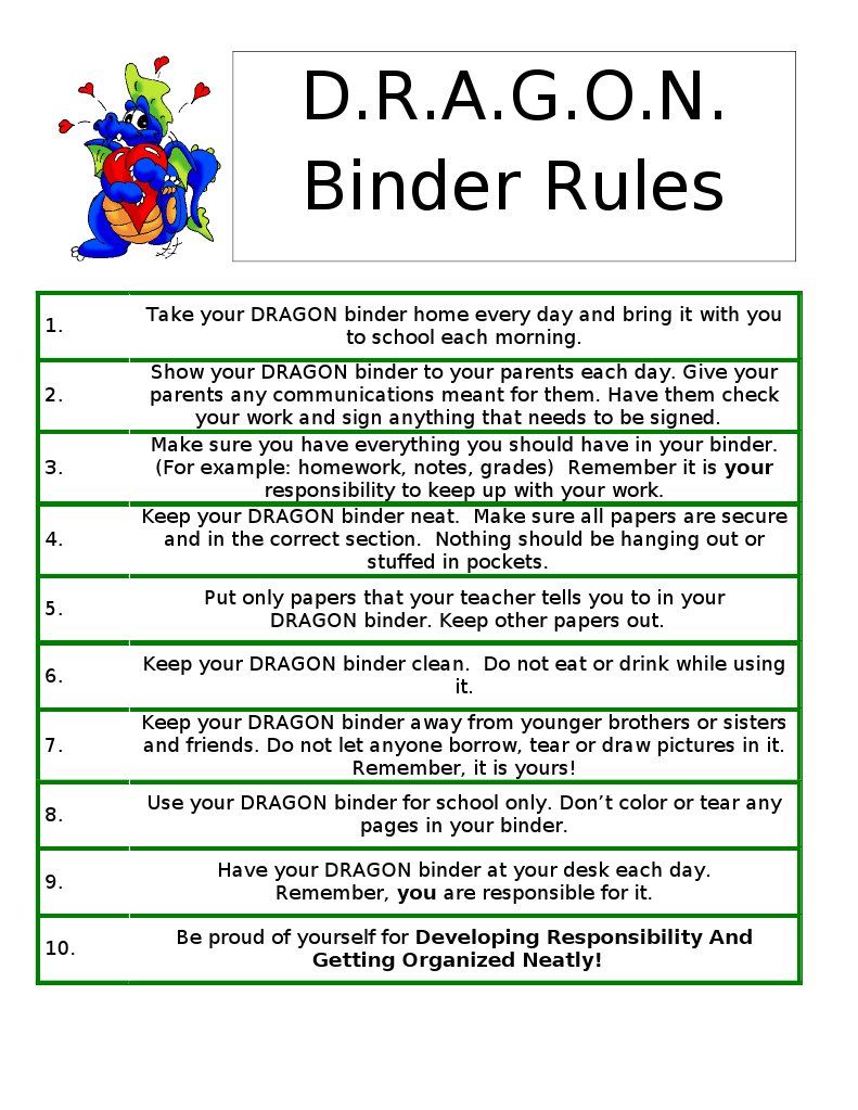 D.R.A.G.O.N. Binder Rules Getting Organized Neatly!