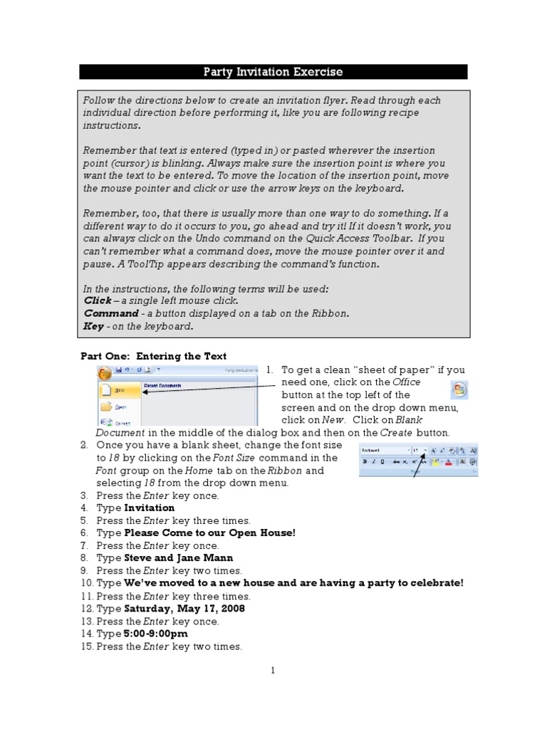 Party Invitation Exercise 2007 | Point And Click | Computer Keyboard