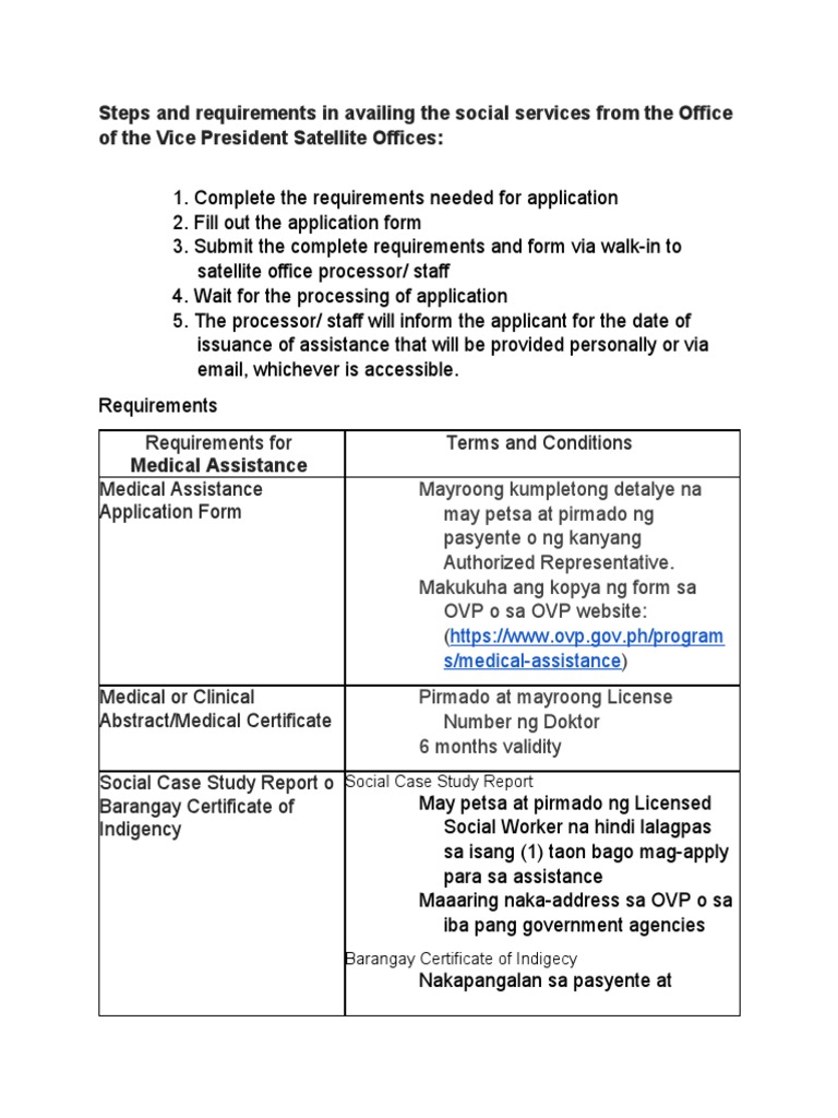 OVP Satellite Office Social Services Steps and Requirements | PDF ...