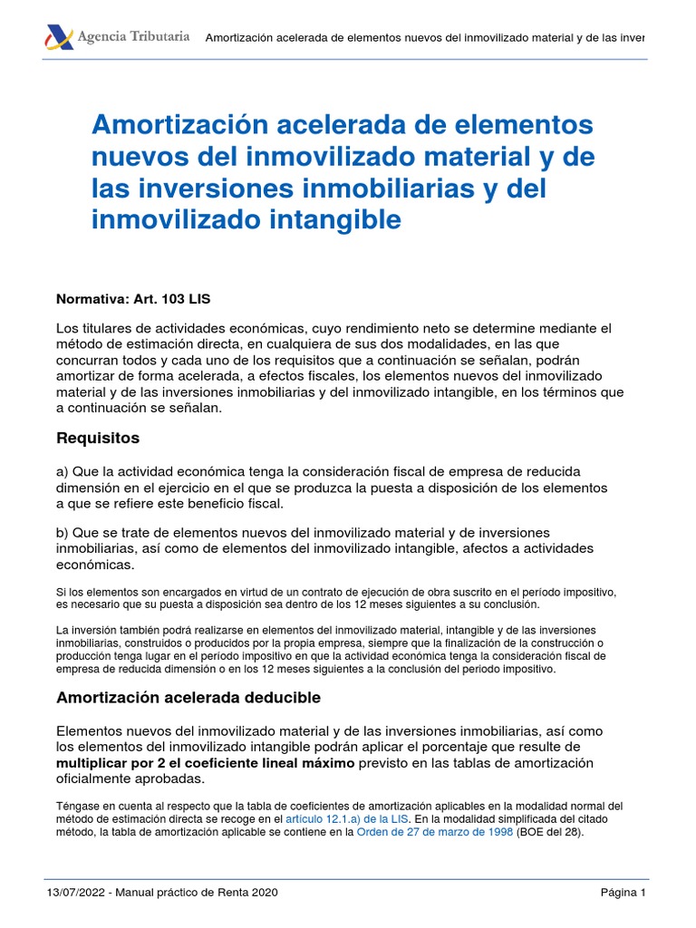 Amortización Acelerada de Elementos Nuevos Del Inmovilizado Material y de Las Inversiones