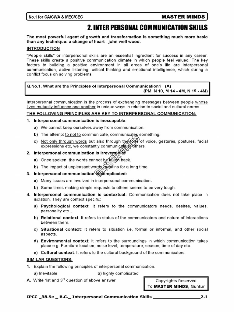 Interpersonal Communication Skills | PDF