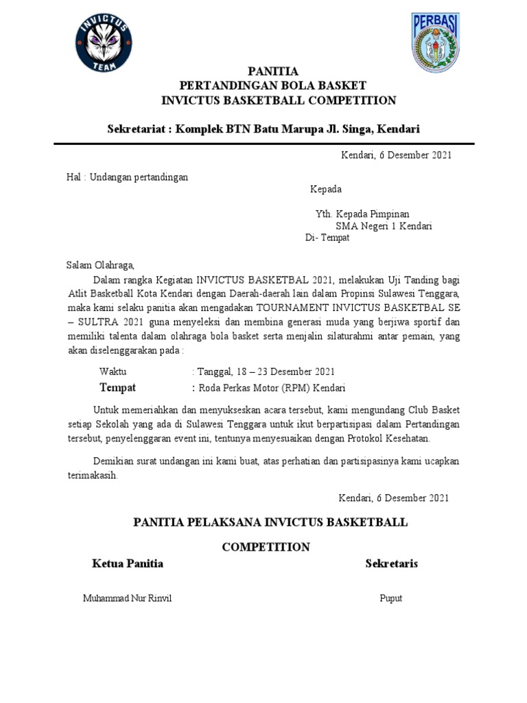 Undangan Turnamen Basket Invictus 2021 | PDF
