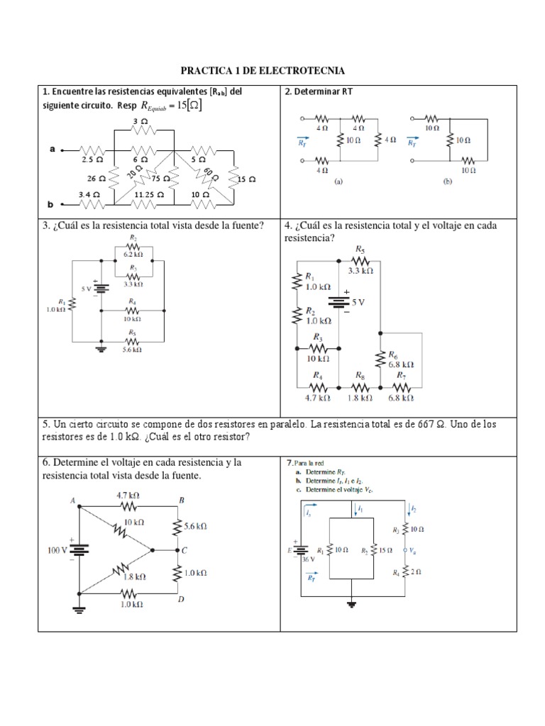 Ejercicios de Resistencia Equivalente | PDF | Resistencia Eléctrica y ...