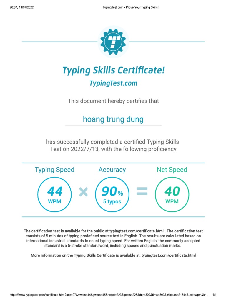 Typing Certificate PDF Typing Certificate PDF