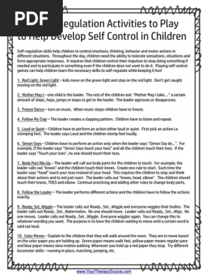 10 Self Control Games Printable Hand Out From Your Therapy Source