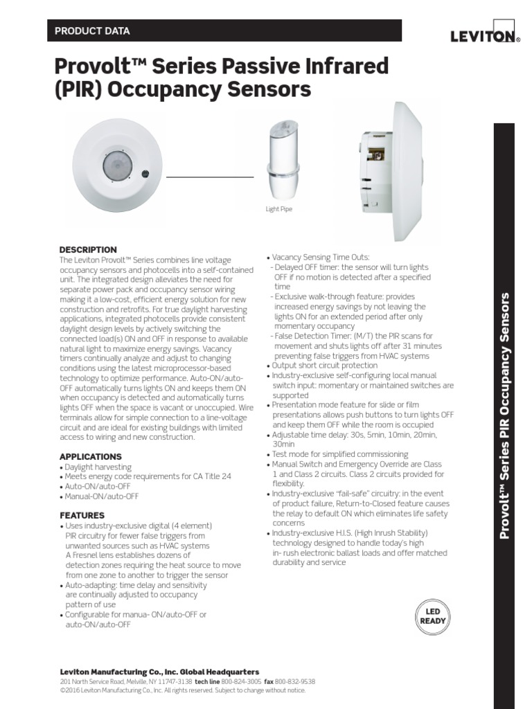 Data SheetODC PIR Occupancy Sensor PDF Relay Manufactured Goods