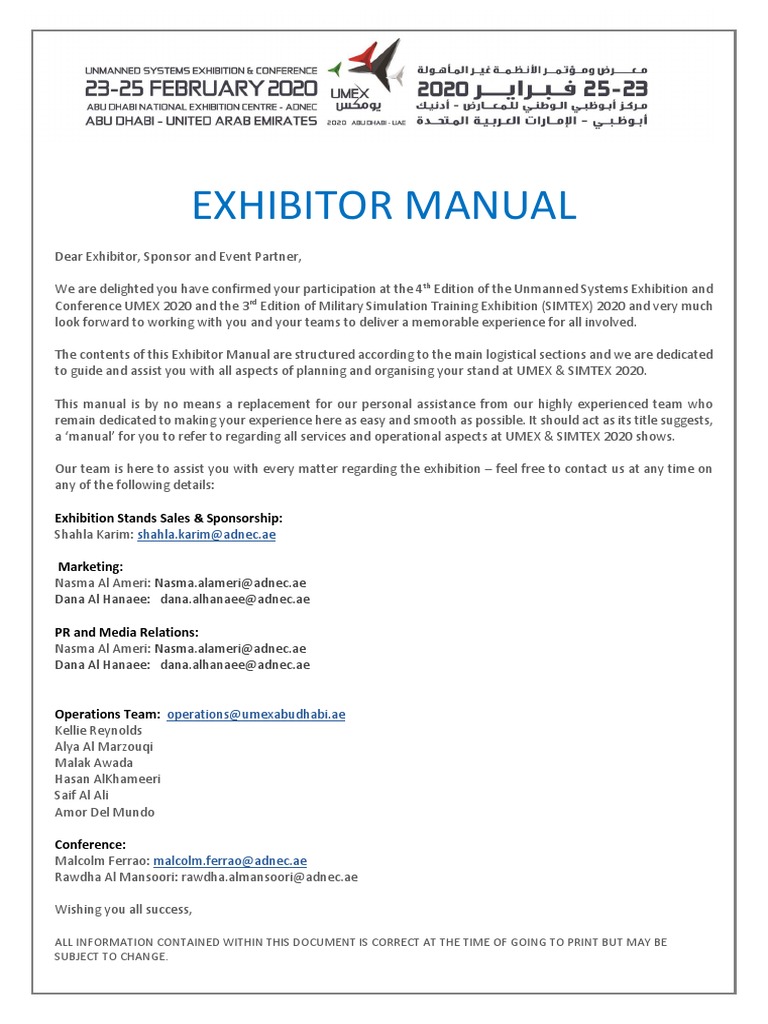 ExhibitorManual UMEXSimTEX2020 | PDF | Travel Visa | Cluster Munition