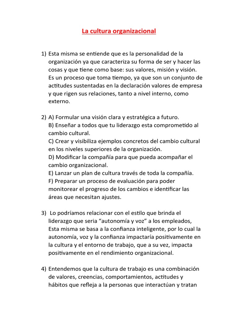 La Cultura Organizacional | PDF