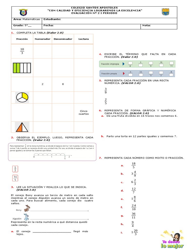 Ejercicios de Fracciones para Quinto Grado | PDF