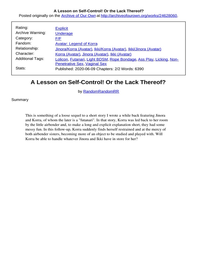 (Legend of Korra) - A Lesson On Self-Control | PDF | Testicle | Human ...