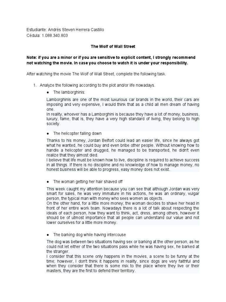 The Wolf of Wall Steet Worksheed | PDF