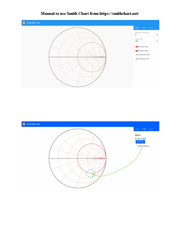 Short guideline to use online smith chart for impedance matching