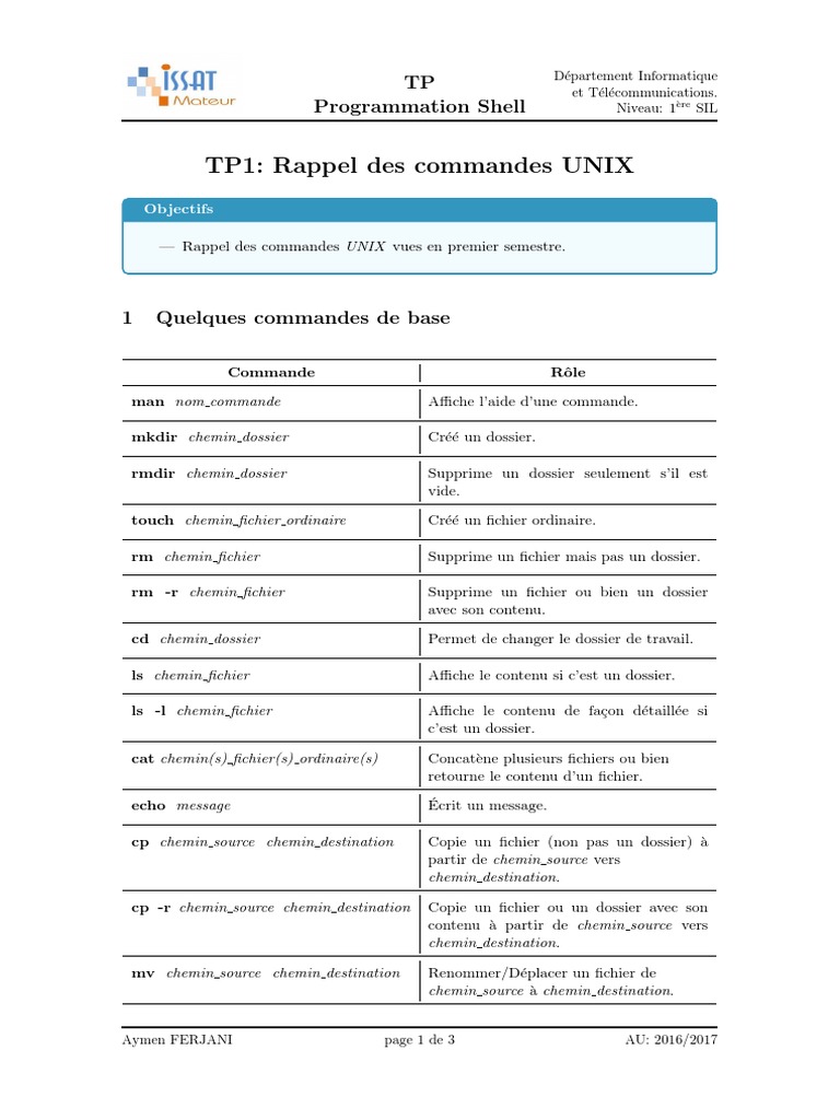 Commandes UNIX essentielles en TP Shell | PDF | Fichier informatique ...