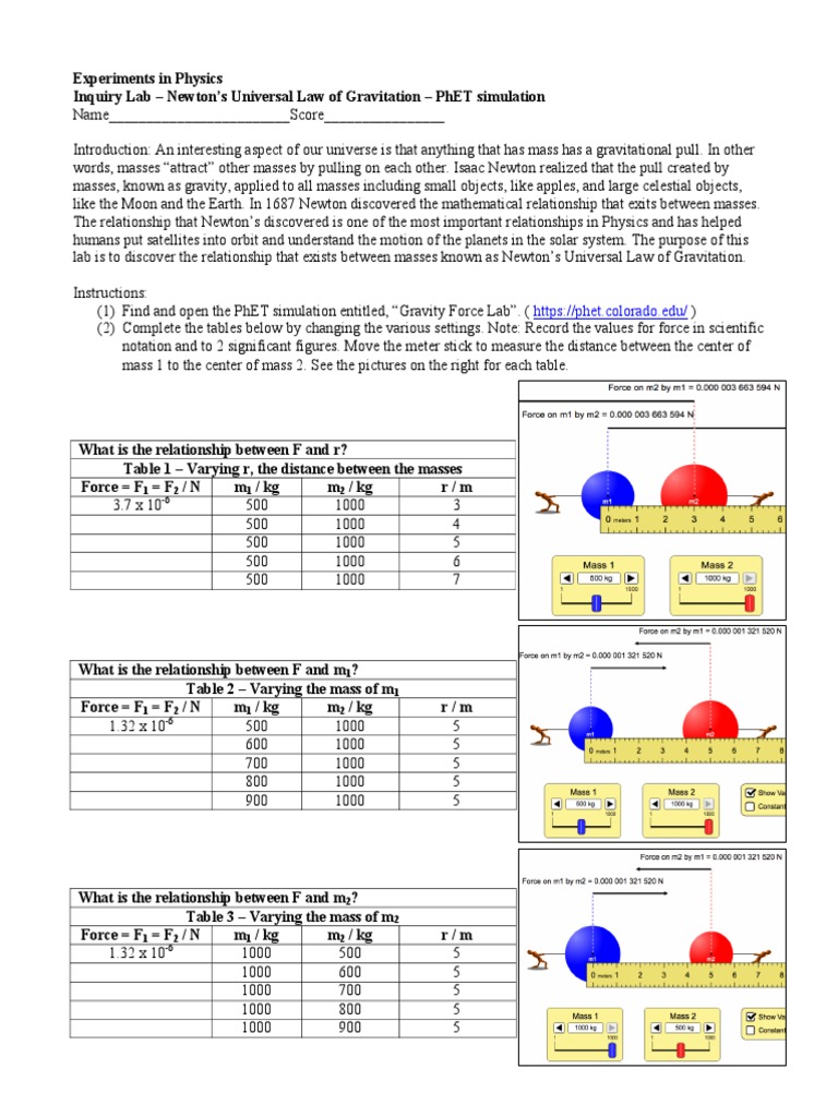 Newton’s Gravitation Lab Guide | PDF | Force | Mass