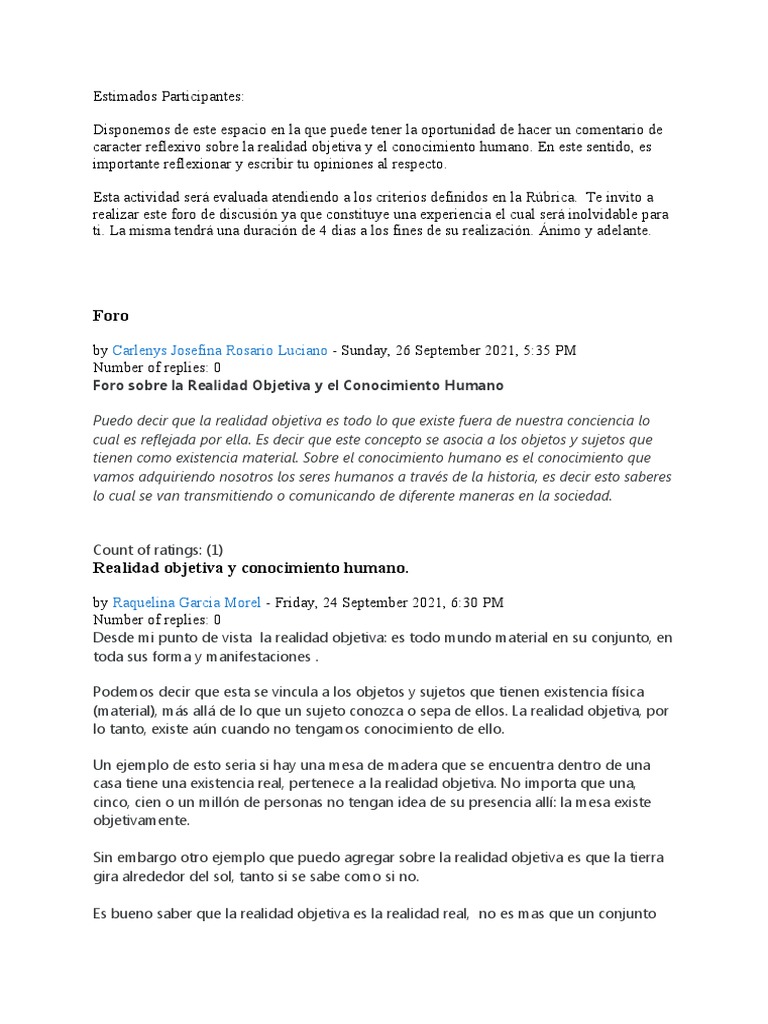 Foro sobre Realidad y Conocimiento Humano | PDF | Conocimiento | Realidad