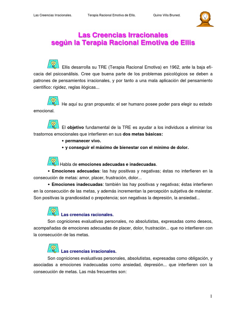 Creencias Irracionales en la TRE de Ellis | PDF | Terapia racional de ...