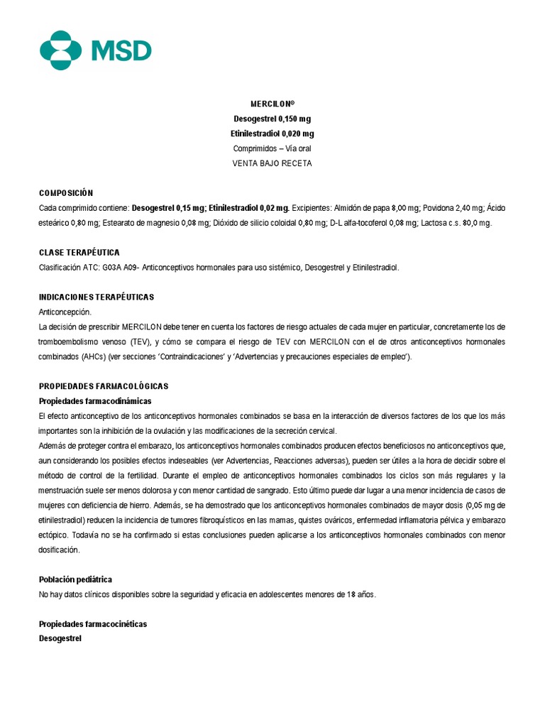 Mercilon | PDF | Farmacocinética | Control de la natalidad