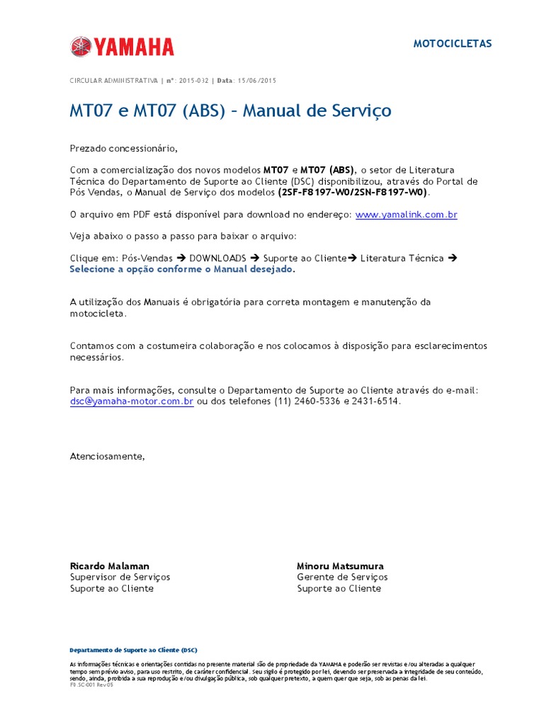 Manual de Serviço Yamaha MT07 | PDF | Informática