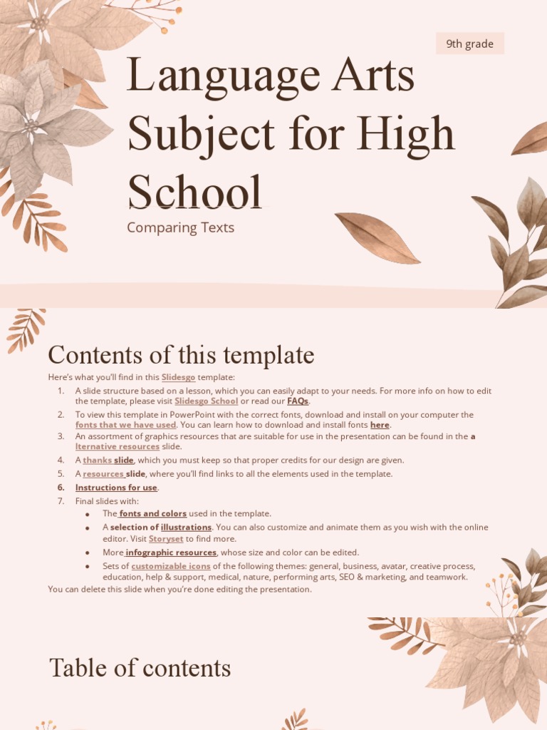 Language Arts Subject For High School - 9th Grade - Comparing Texts ...
